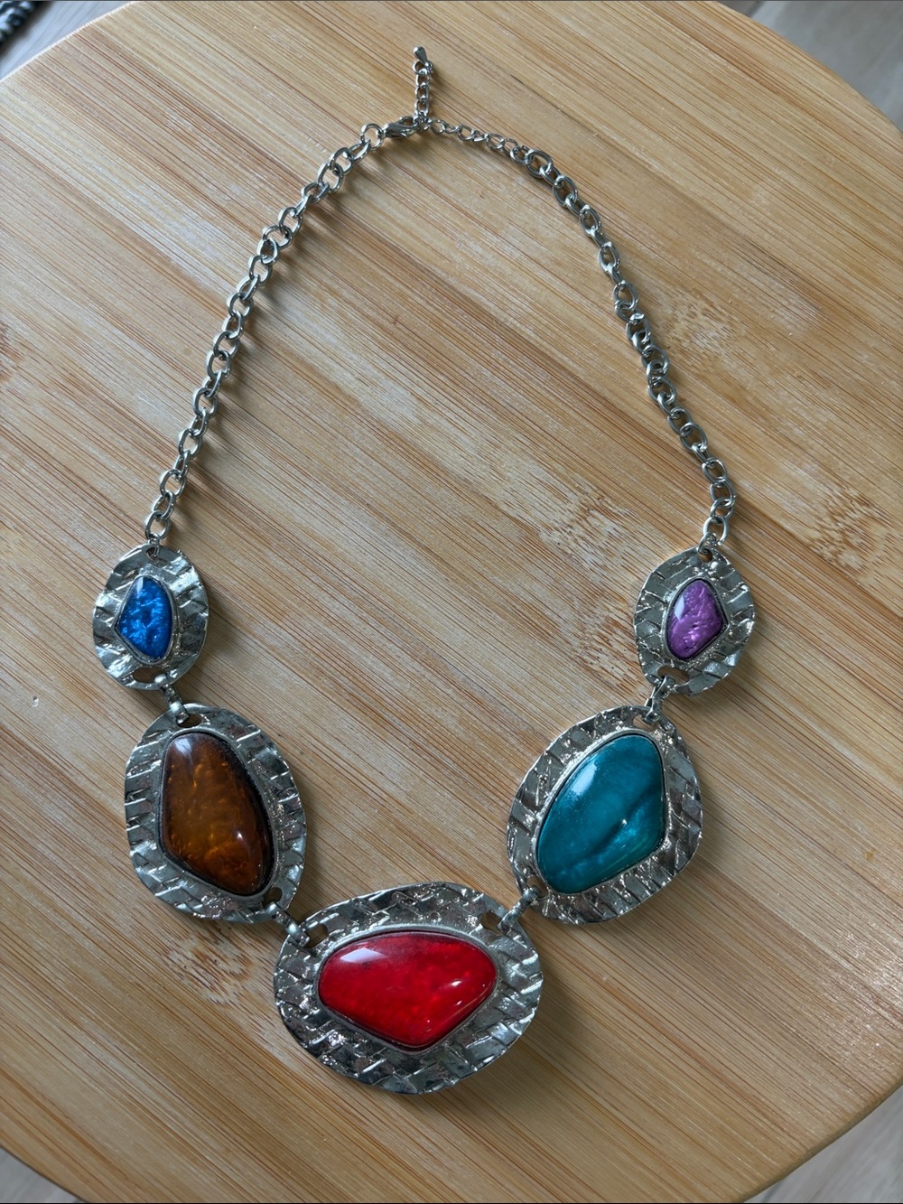 Multicolor Stone Statement Necklace - Mixed Gem Teardrops
